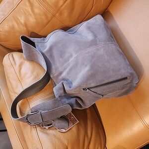 Gray Suede Shoulder Bag